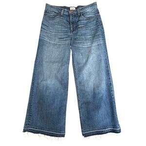 J Crew Rayner Wide Leg Crop Jeans Distressed Frayed Hem Blue Size 29 Minimalist